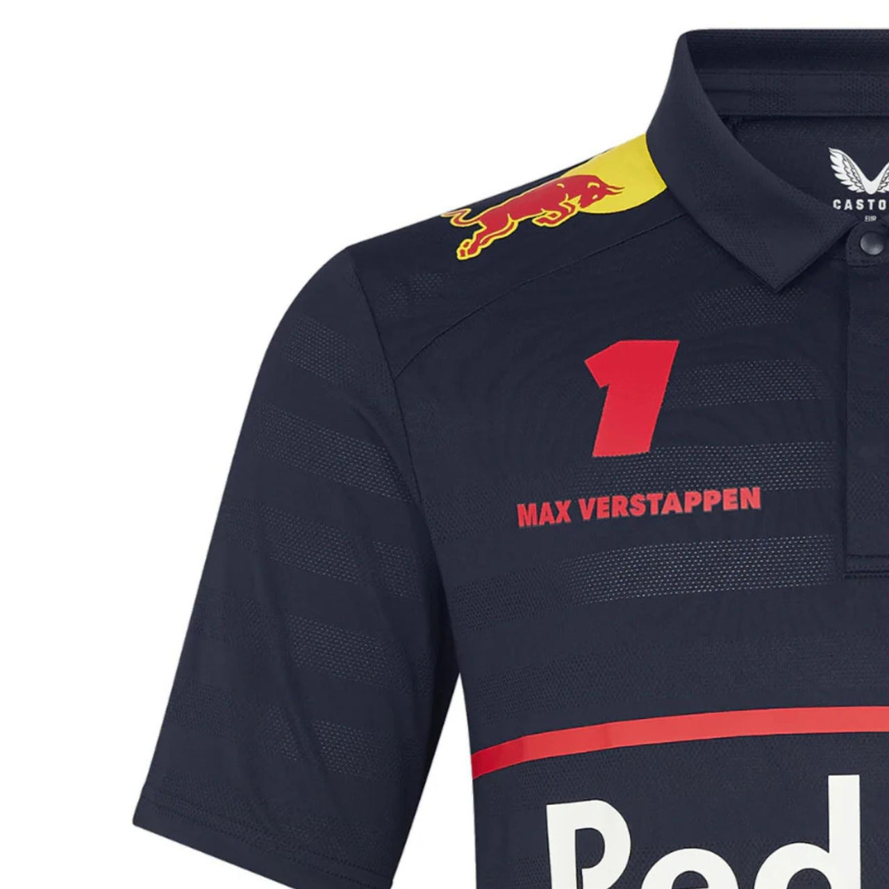 Oracle Red Bull Racing F1 Men's Max Verstappen Driver Polo Shirt right sleeve