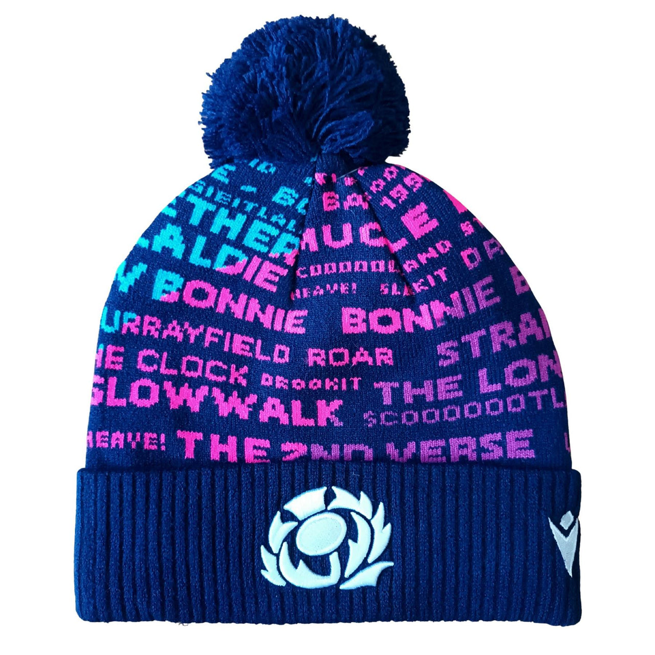 Macron Scotland Rugby Pom Pom Beanie Hat | Navy/Multi | 2025/26 | Adult