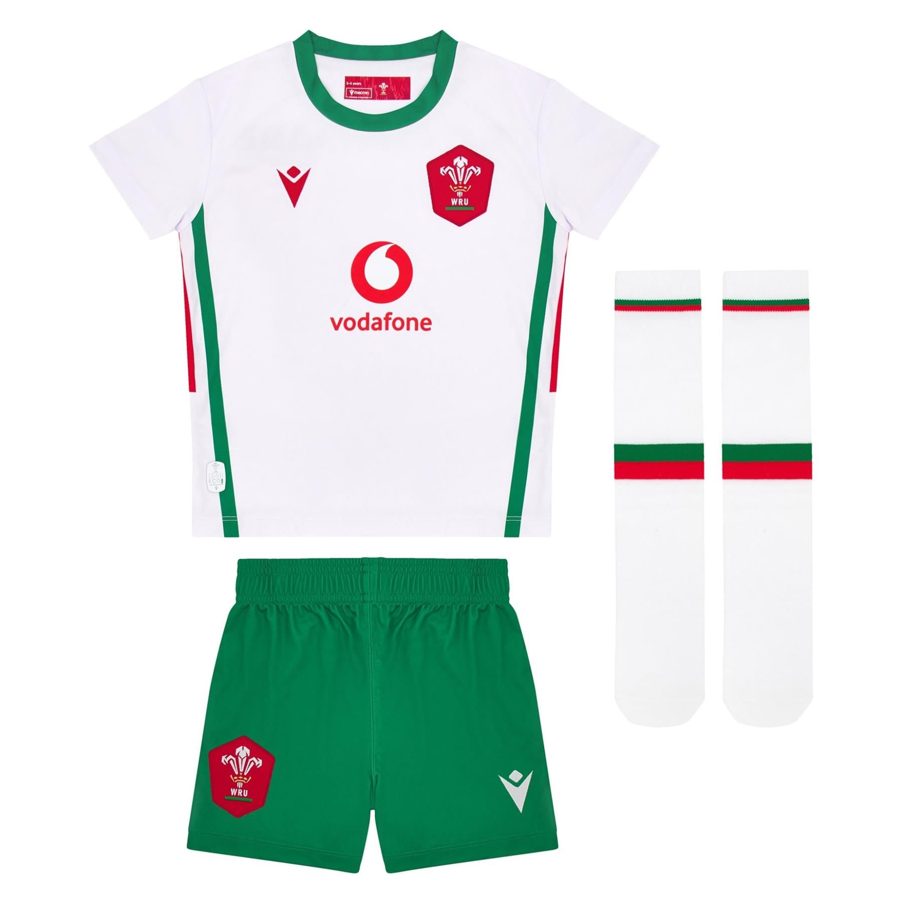 Macron Wales Rugby Kids Alternate Replica Mini Kit White 2024/25