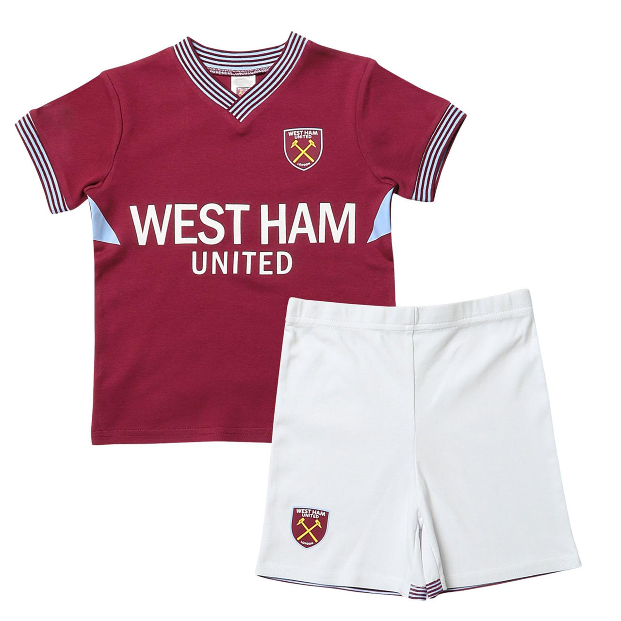 Claret West Ham United baby shirt and white shorts set. Official Product