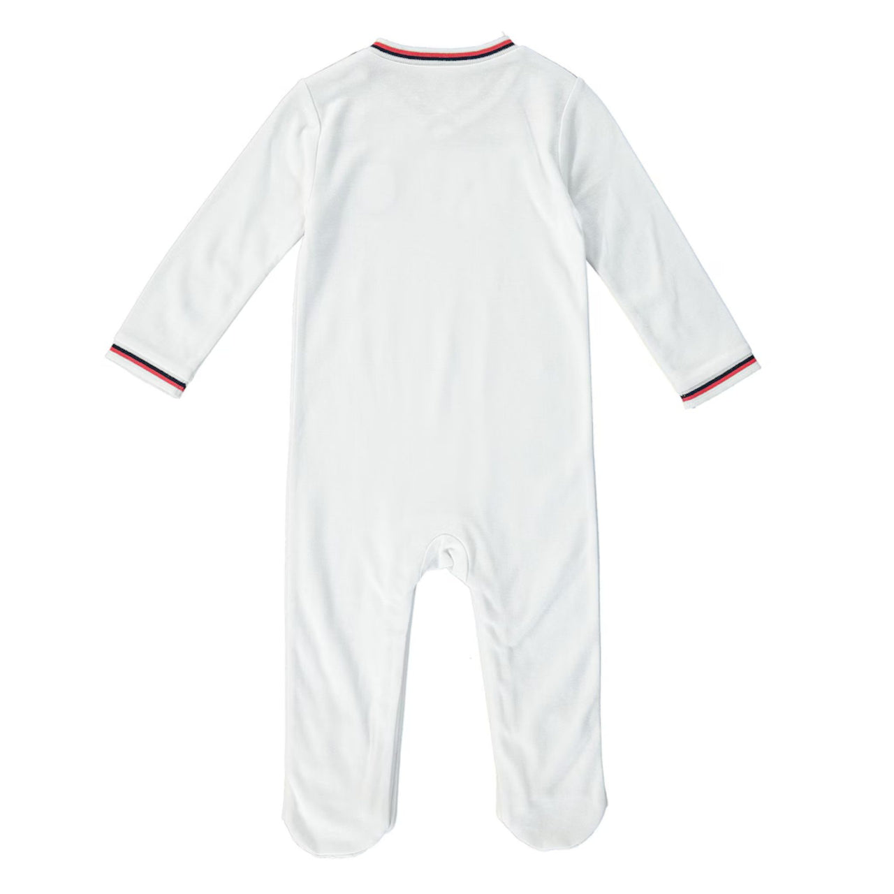 The back of the England Football 1982 World Cup Retro Home Baby Sleepsuit showing a plain white back