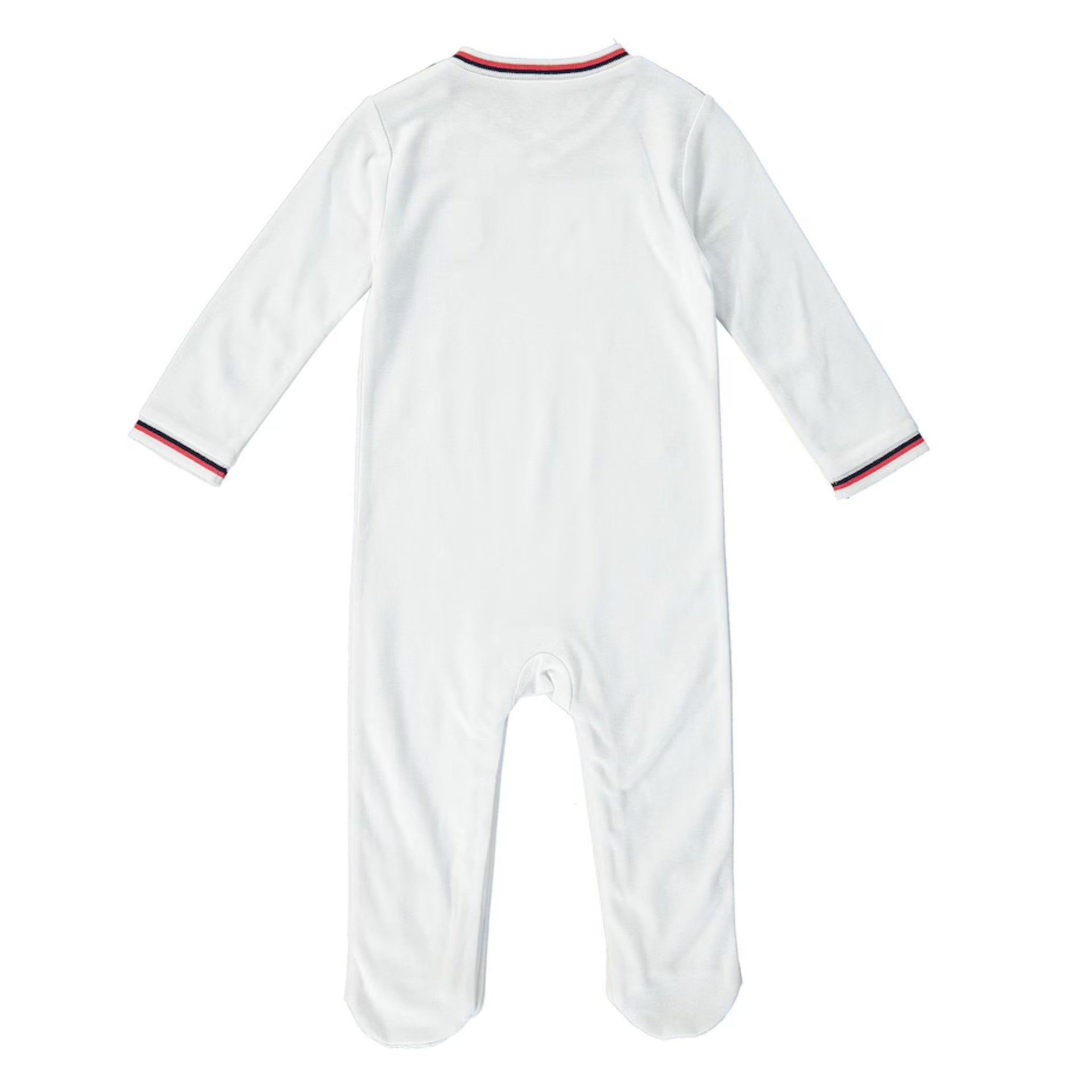 The back of the England Football 1982 World Cup Retro Home Baby Sleepsuit showing a plain white back