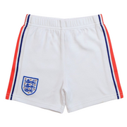 White England retro footbal shorts with red and blue stripes on a white background