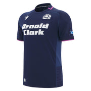 Scotland Rugby Jersey. Navy blue sports jersey with 'Arnold Clark' branding on a white background