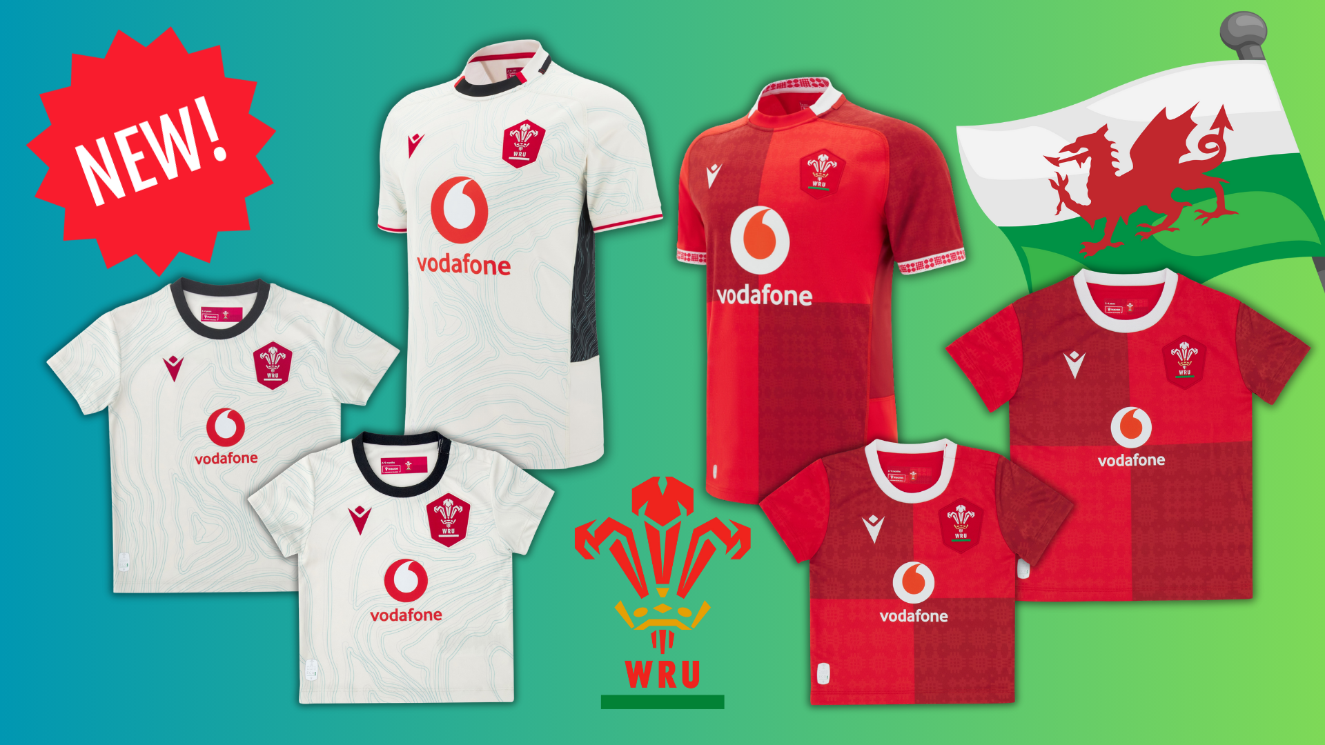 Wales Rugby Baby, Kids & Junior Official 2025/26 WRU Home & Away Shirts