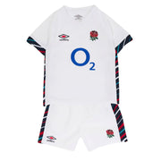 White shirt and shorts mini replica kit. England rugby home infant kit.