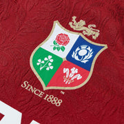 A photo showing the printed Lions logo on the front of the new official British & Irish Lions jersey shirt. Junior sized