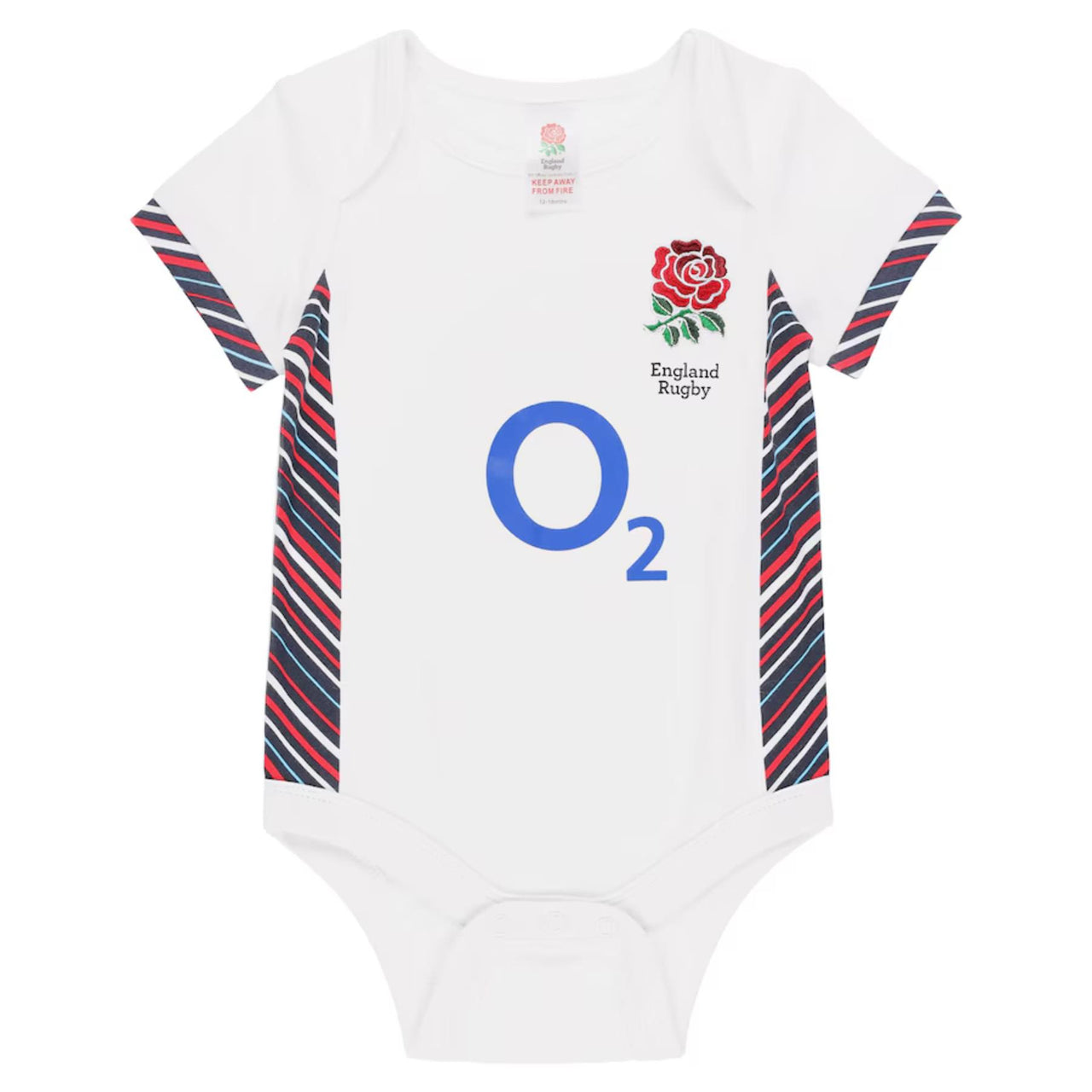 A front shot of the Official England Rugby Home Baby Bodysuit in White
