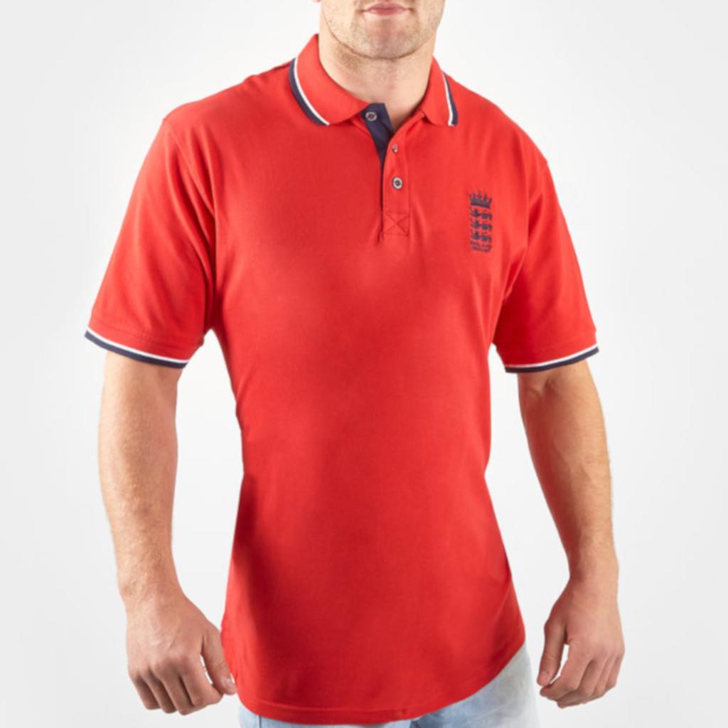 ECB England Cricket Mens Pique Polo Shirt | Red