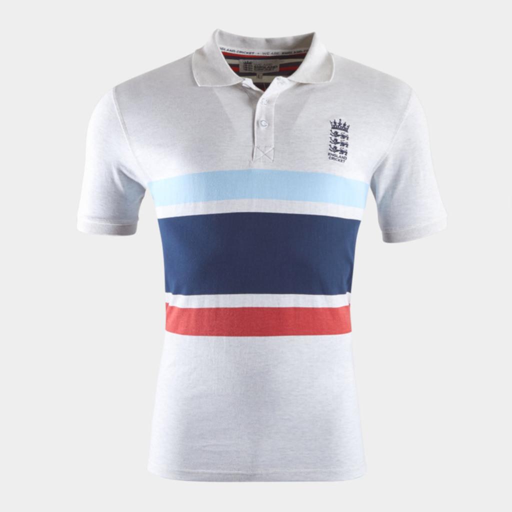 ECB England Cricket Mens Marl Stripe Polo | White Marl