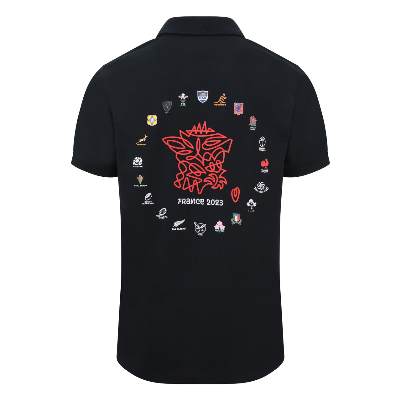 Rugby World Cup 2023 Men's 20 Unions Map Back PrintPolo Shirt | Black