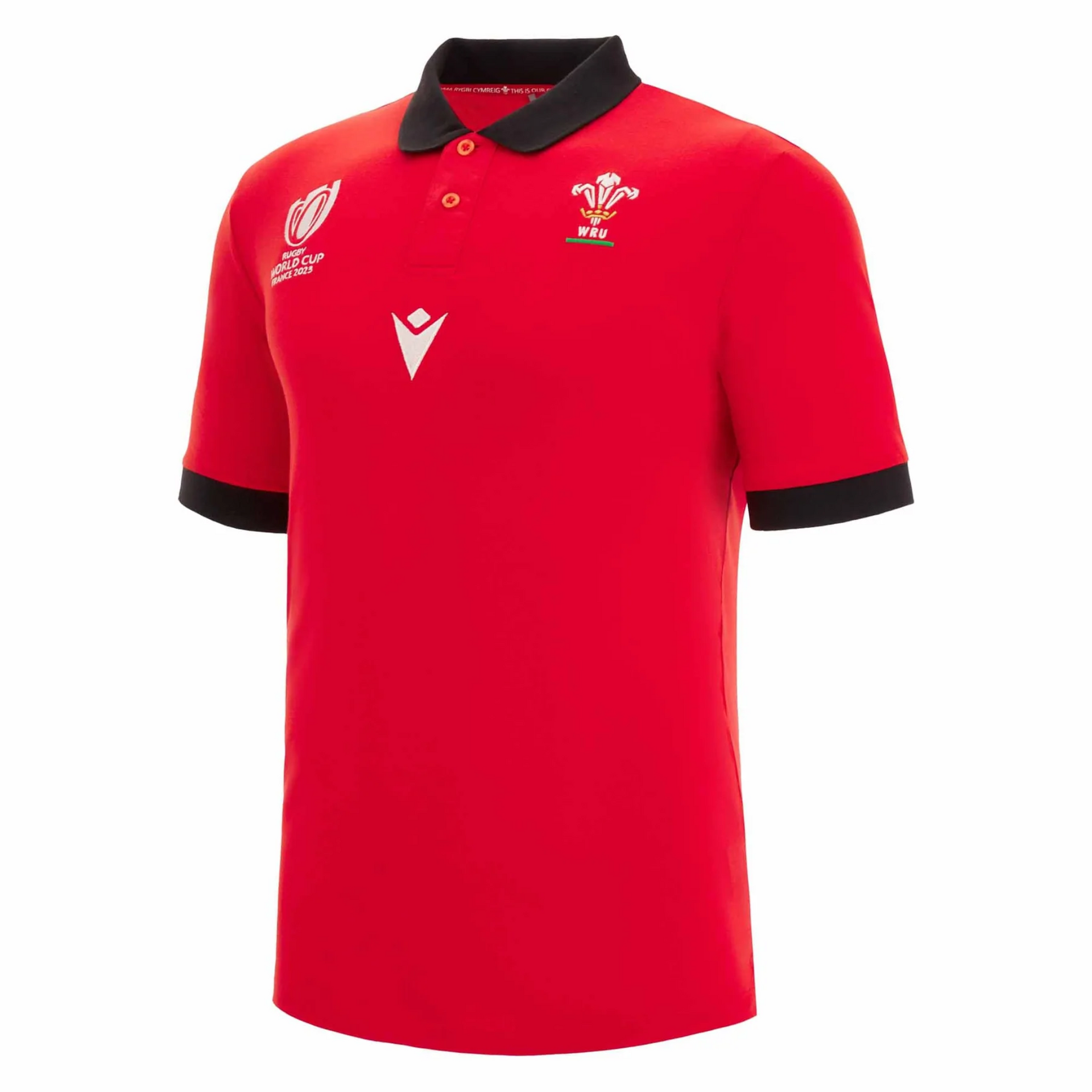 Macron Wales Rugby World Cup 2023 Kid s Piquet Polo Shirt Red Black JS